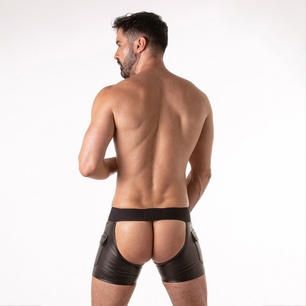 Locker Gear Punch Hole Leatherette Short Chaps LK0975