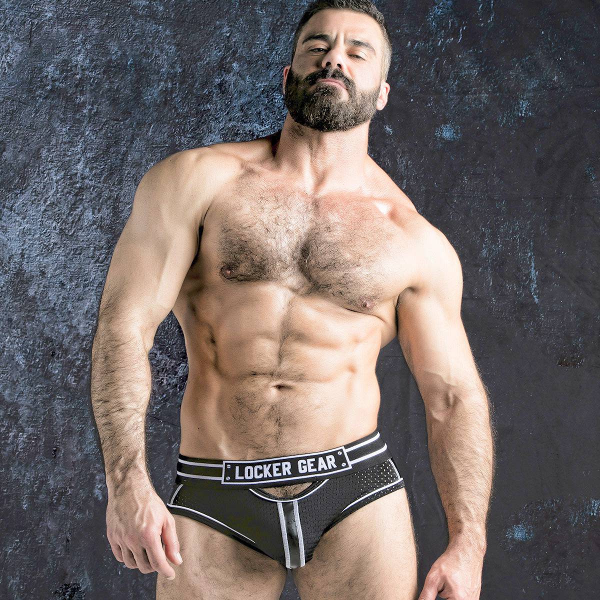 Locker Gear Racer Stripe Bottomless Brief with Front Opening - Jockstraps.com