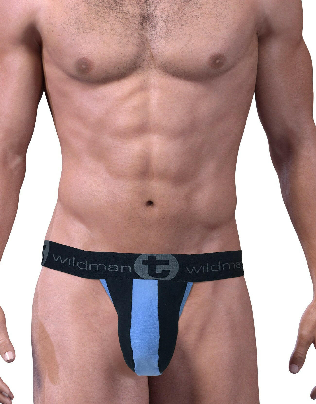 Stretch Cotton Strapless Jock Big Boy Pouch Black/Blue - Jockstraps.com