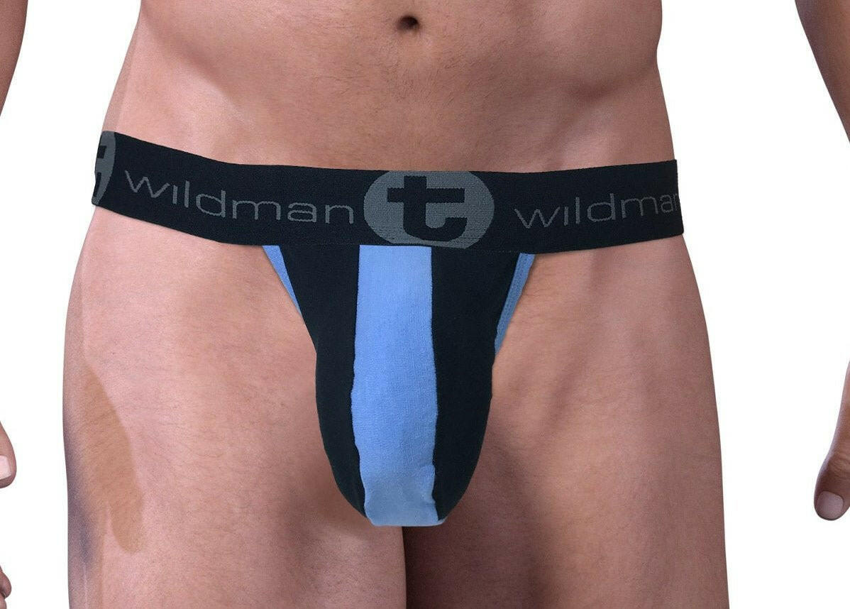 Stretch Cotton Strapless Jock Big Boy Pouch Black/Blue - Jockstraps.com