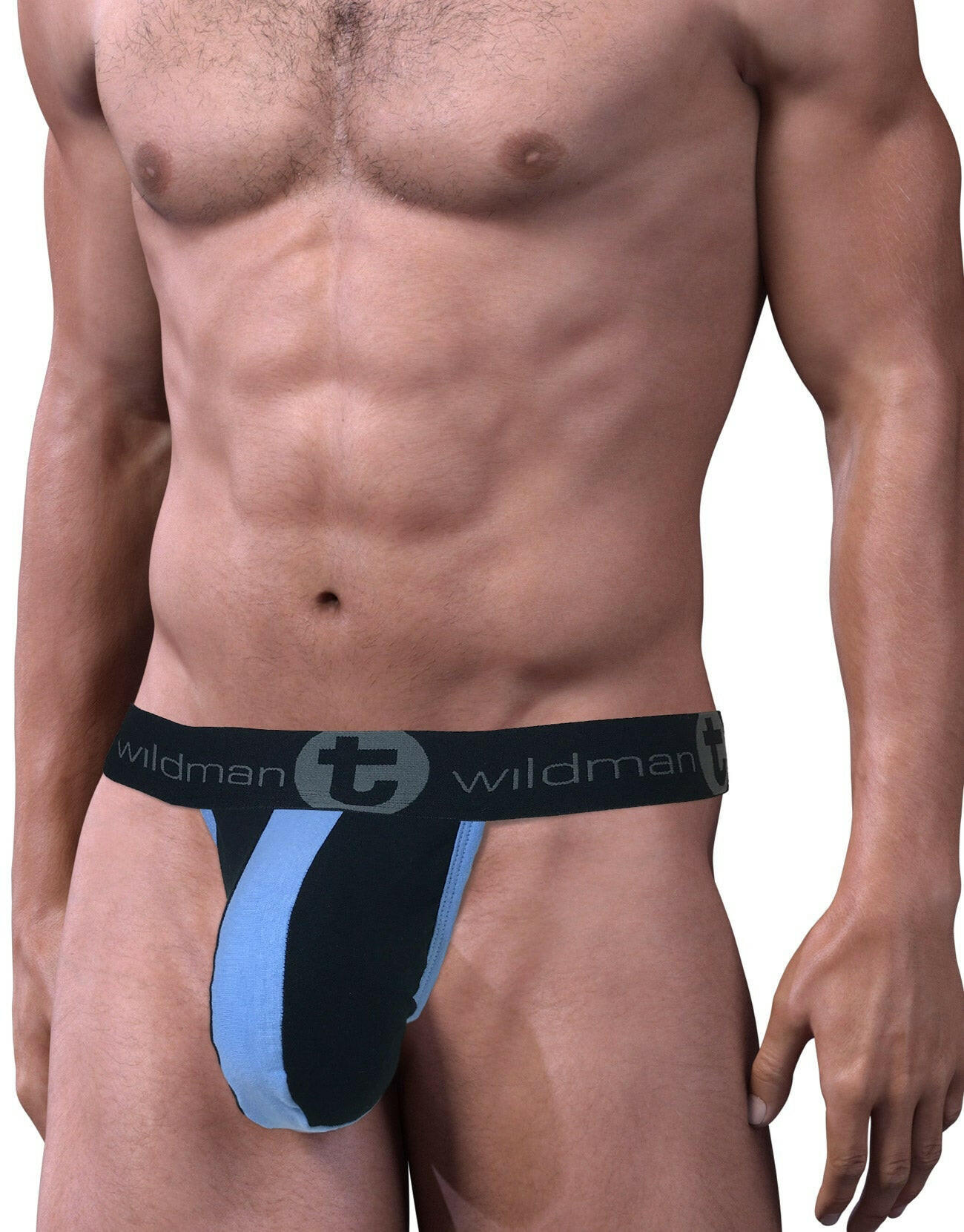 Stretch Cotton Strapless Jock Big Boy Pouch Black/Blue - Jockstraps.com