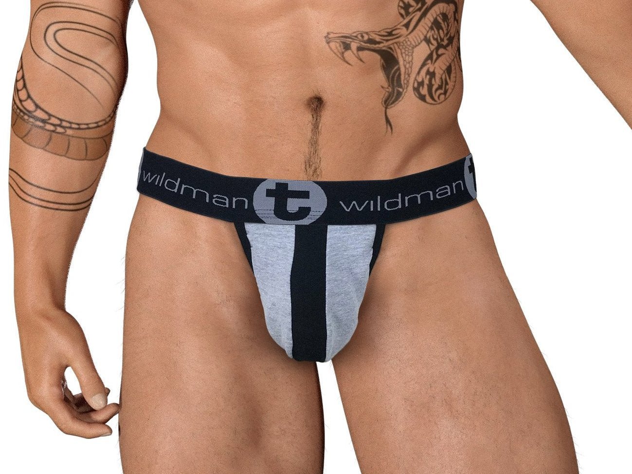 WildmanT Stretch Cotton Strapless Jock Big Boy Pouch Gray/Black - Jockstraps.com