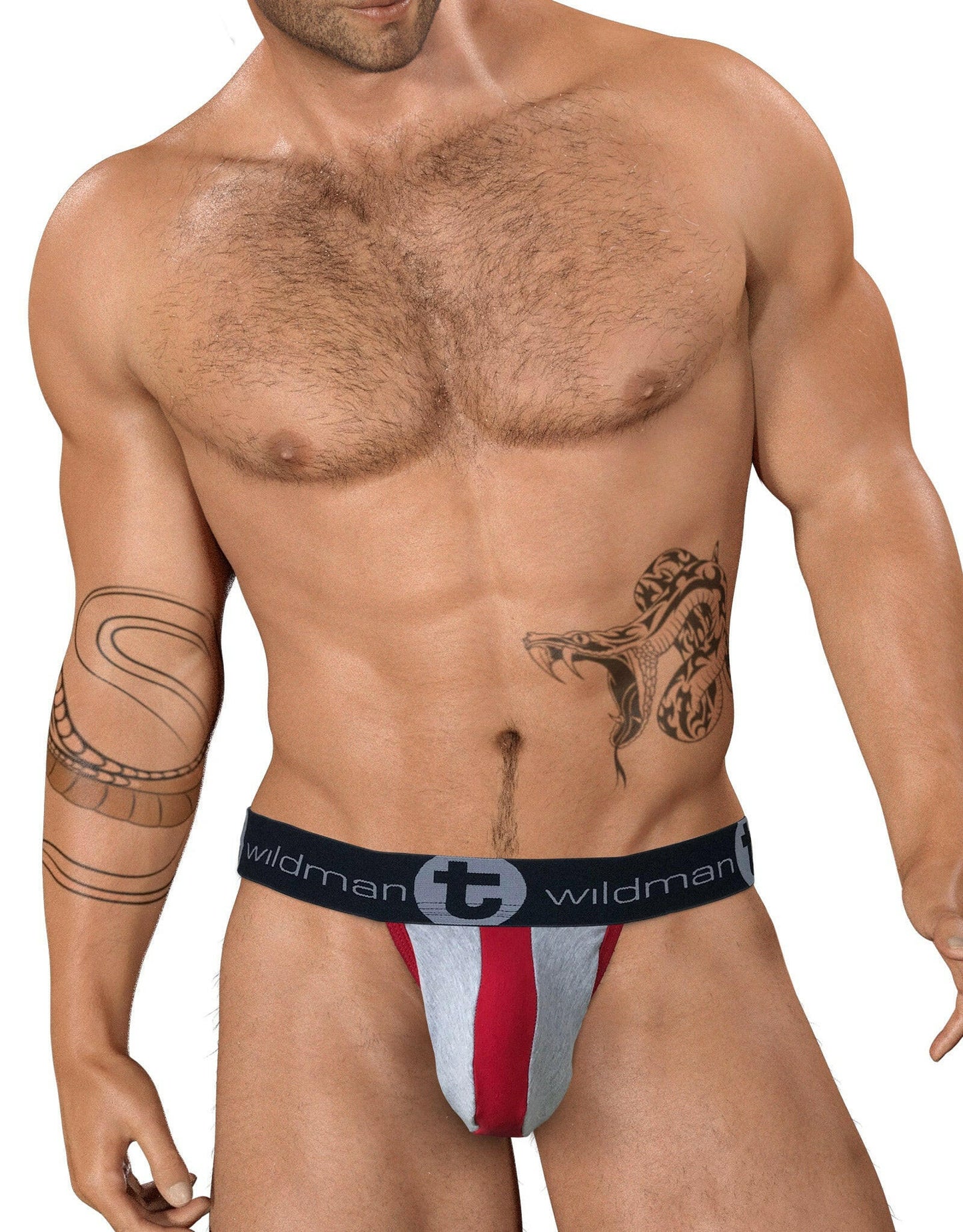 WildmanT Stretch Cotton Strapless Jock Big Boy Pouch Gray/Red - Jockstraps.com