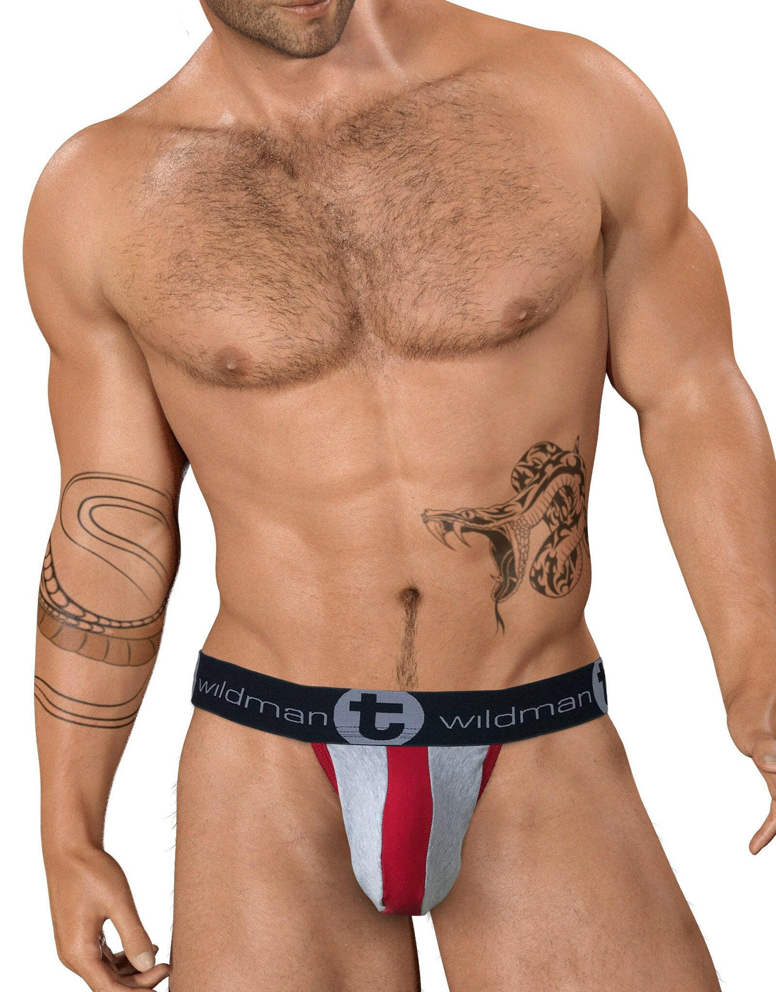 WildmanT Stretch Cotton Strapless Jock Big Boy Pouch Gray/Red - Jockstraps.com