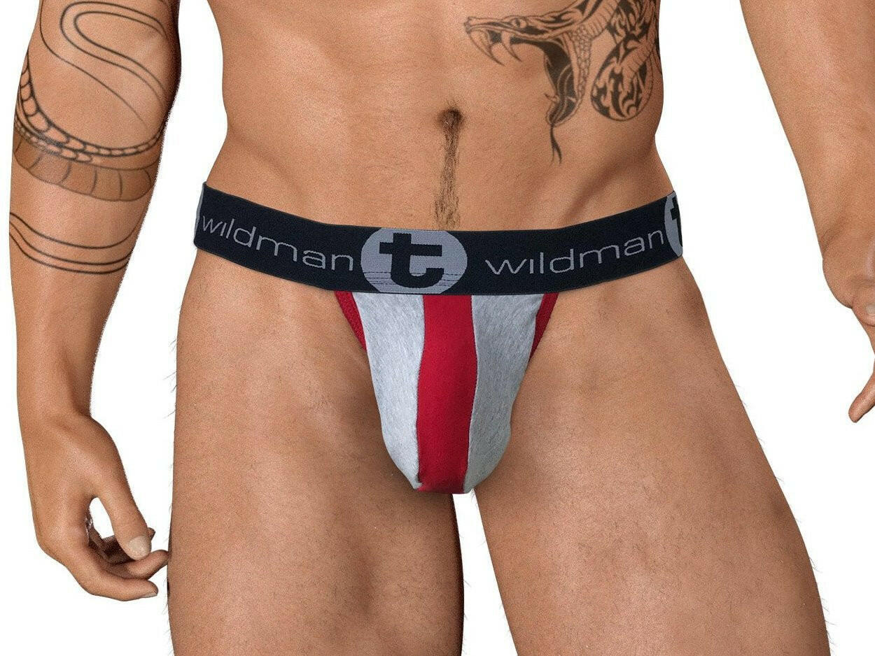 WildmanT Stretch Cotton Strapless Jock Big Boy Pouch Gray/Red - Jockstraps.com