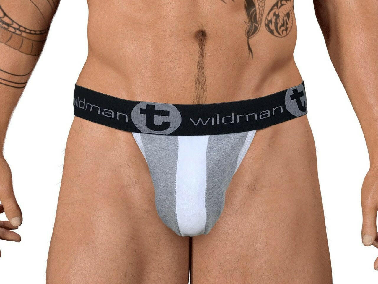 WildmanT Stretch Cotton Strapless Jock Big Boy Pouch Gray/White - Jockstraps.com