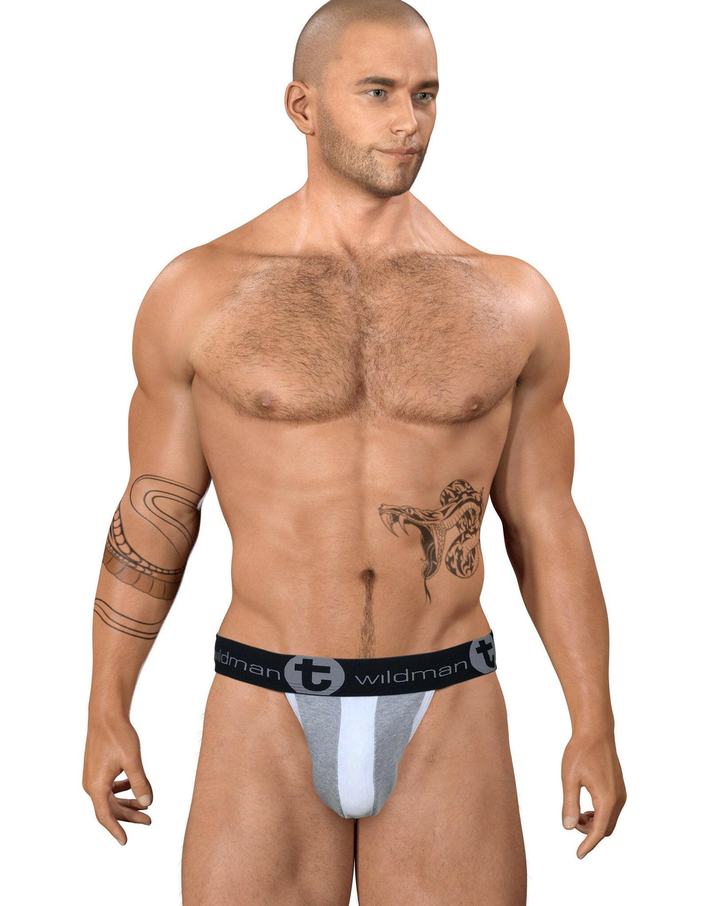 WildmanT Stretch Cotton Strapless Jock Big Boy Pouch Gray/White - Jockstraps.com