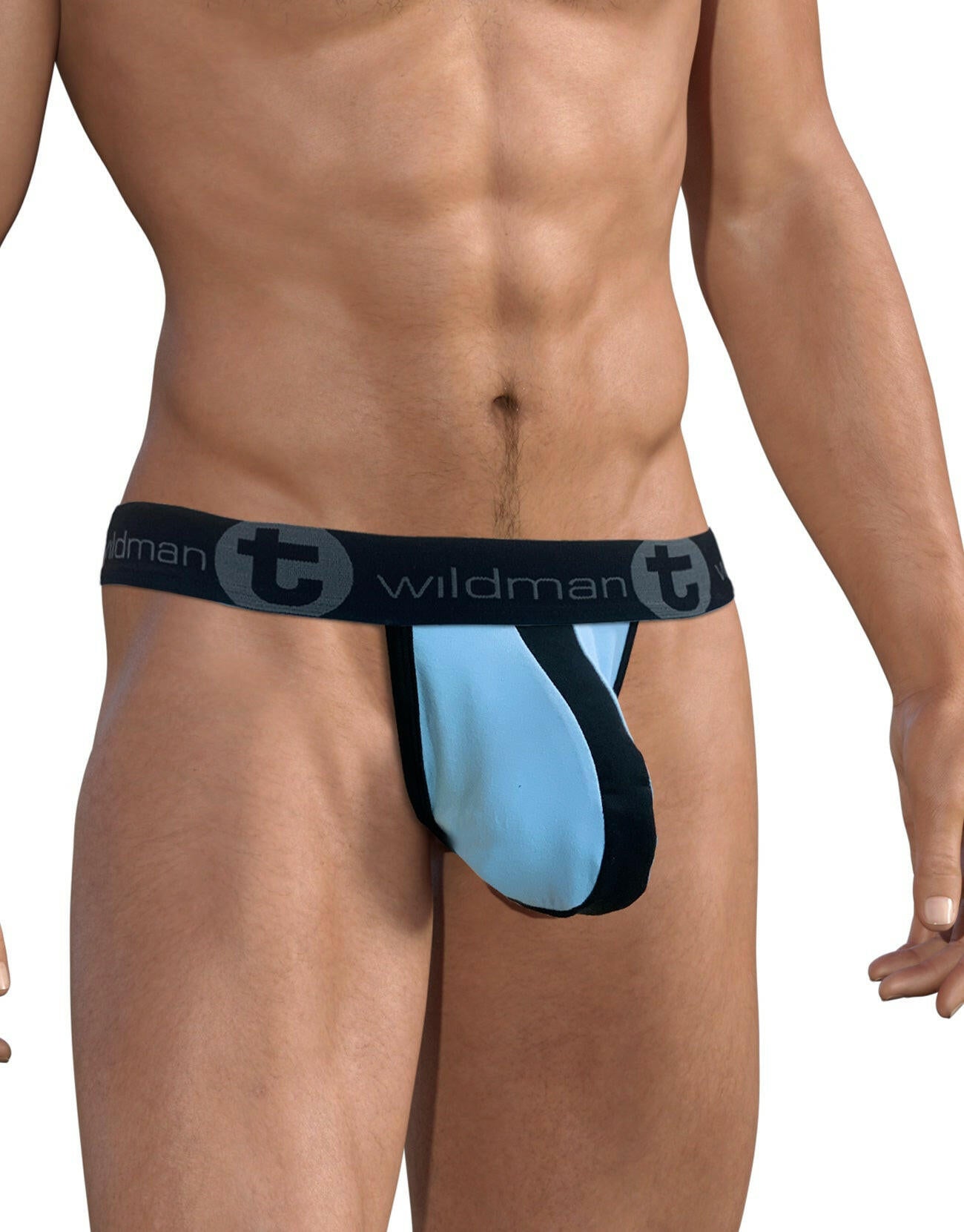 WildmanT Stretch Cotton Strapless Jock Big Boy Pouch Light Blue/Black - Jockstraps.com