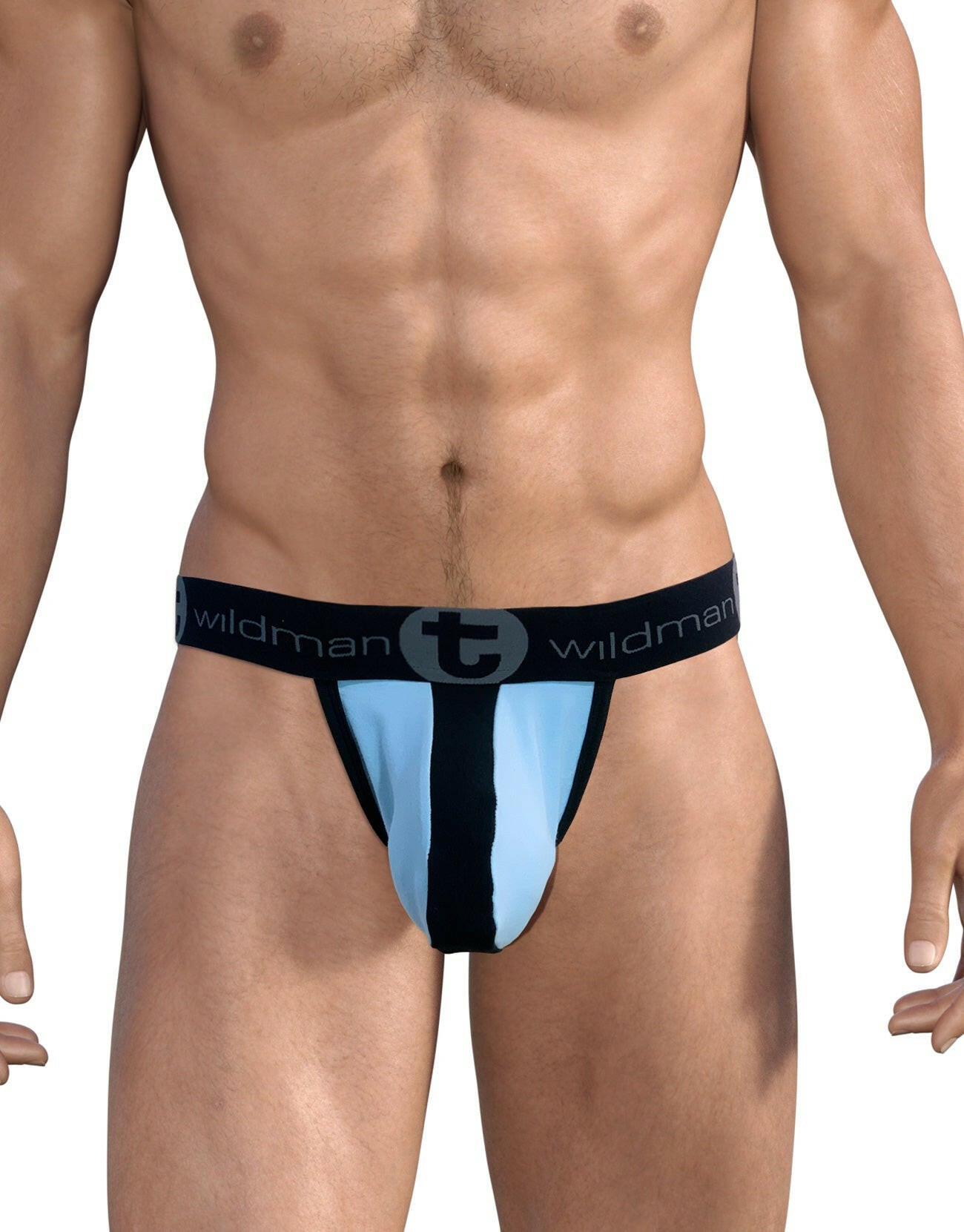 WildmanT Stretch Cotton Strapless Jock Big Boy Pouch Light Blue/Black - Jockstraps.com